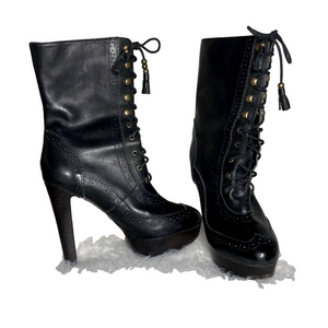 🌷 NYLA 🌷 Victorian Gothic Style High Heel Platform Lace Up Leather Boots Willast